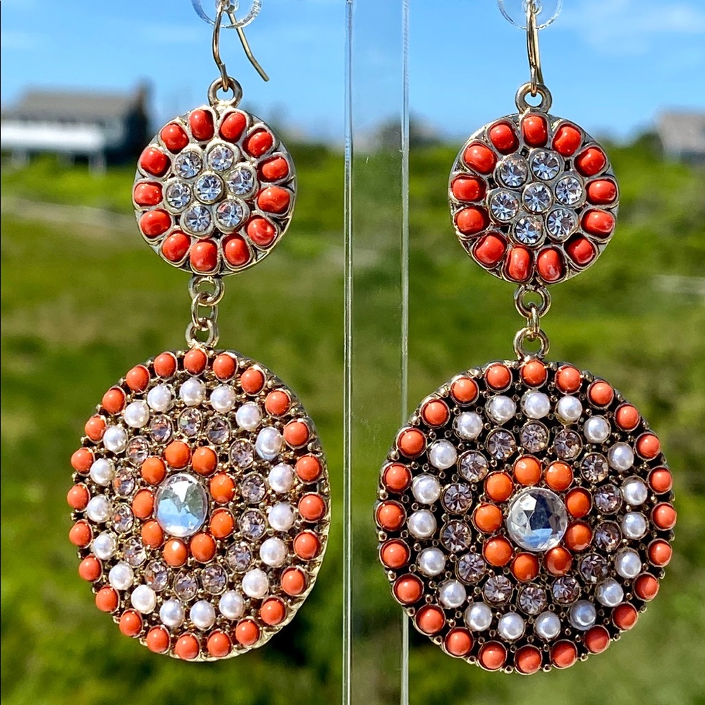 Oranges & Gold Medallion Fashion Earrings